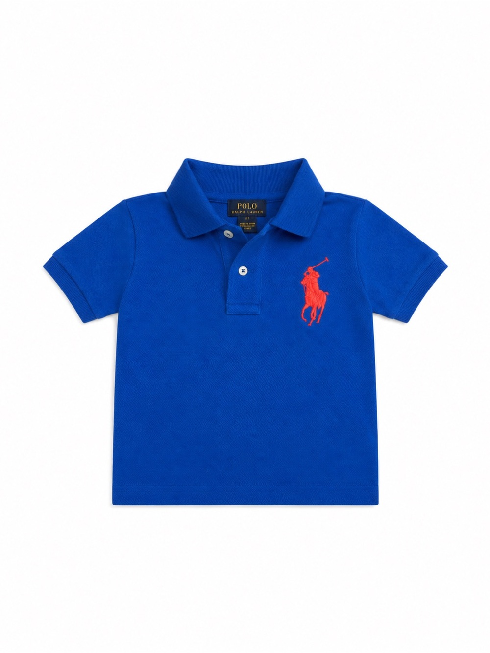 Ralph Lauren Boys Polo Shirt in Bright Blue with Neon peach/orange Pony